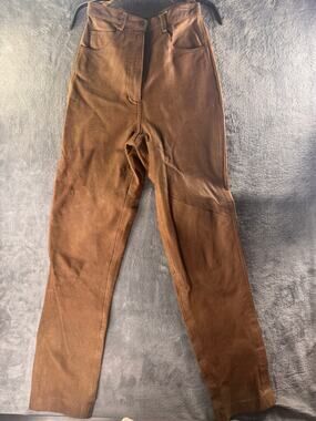 Vintage B.E.S.T. Brown Genuine Leather High Rise Pants Women's Size 7 Korea